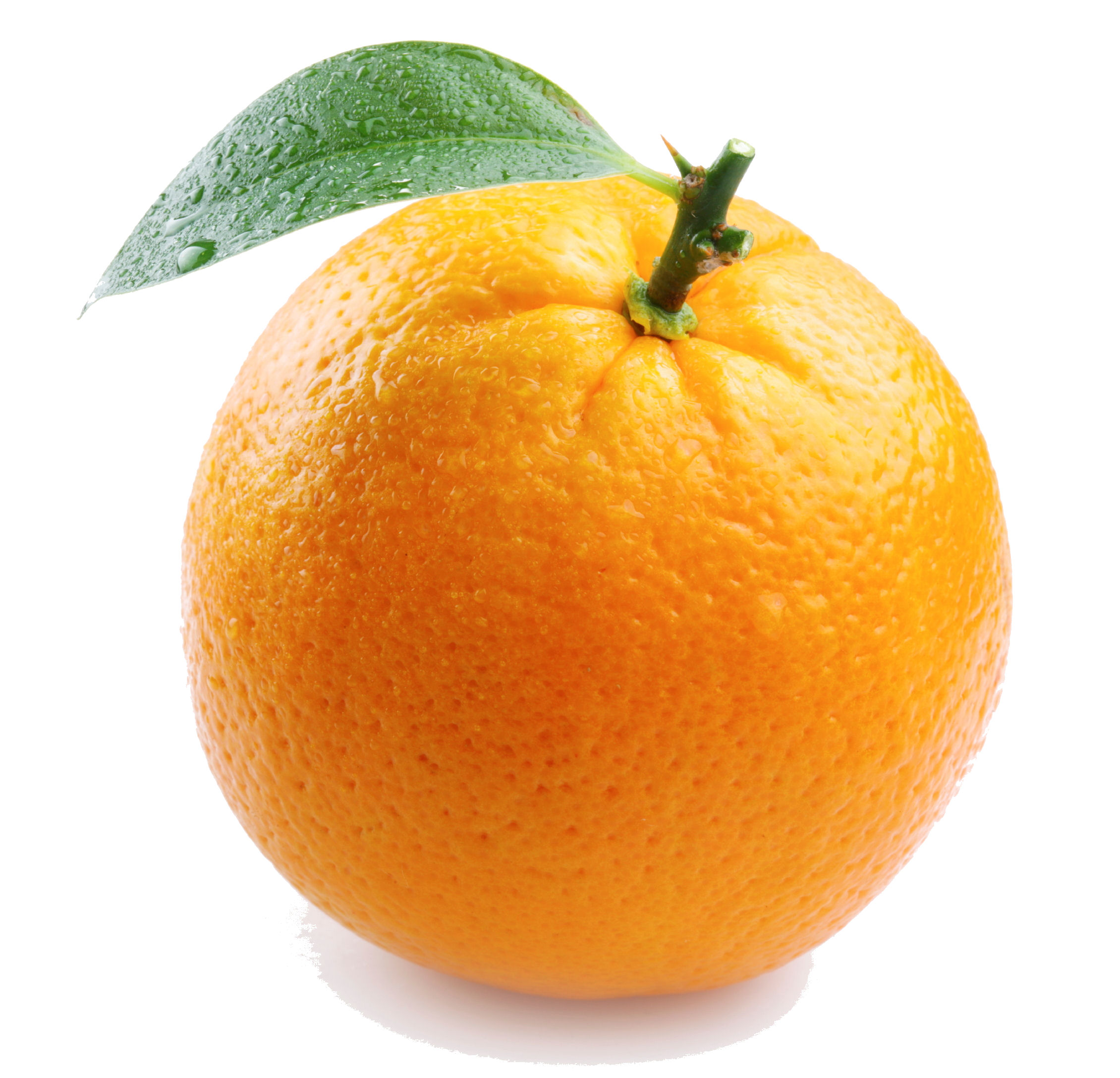 ripe orange with leaves on white background